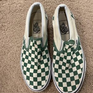 women’s green checkered slip on vans
